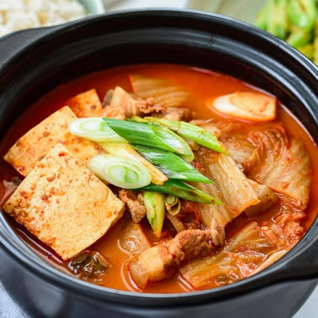 Kimchi-Jjigae (Kimchi stew with pork).